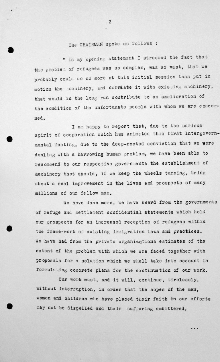 Schlussansprache Myron C. Taylors in der öffentlichen Sitzung am 15. Juli 1938, 11 Uhr, S. 2/4 Franklin D. Roosevelt Library, Hyde Park, NY