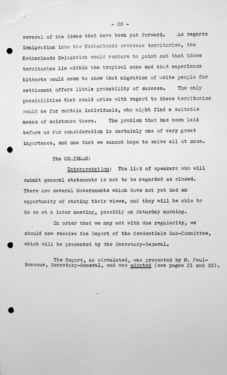 Statement by Willem C. Beucker Andreae (Netherlands) in the public session on July 7, 1938, 3.30pm, p. 3/3 Franklin D. Roosevelt Library, Hyde Park, NY