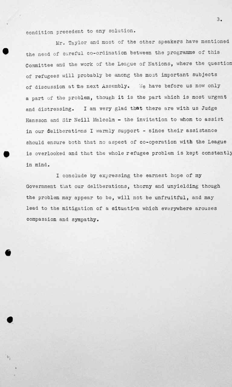 Rede von Humphrey Hume Wrong (Kanada) in der öffentlichen Sitzung am 7. Juli 1938, 15.30 Uhr, S. 3/3 Franklin D. Roosevelt Library, Hyde Park, NY