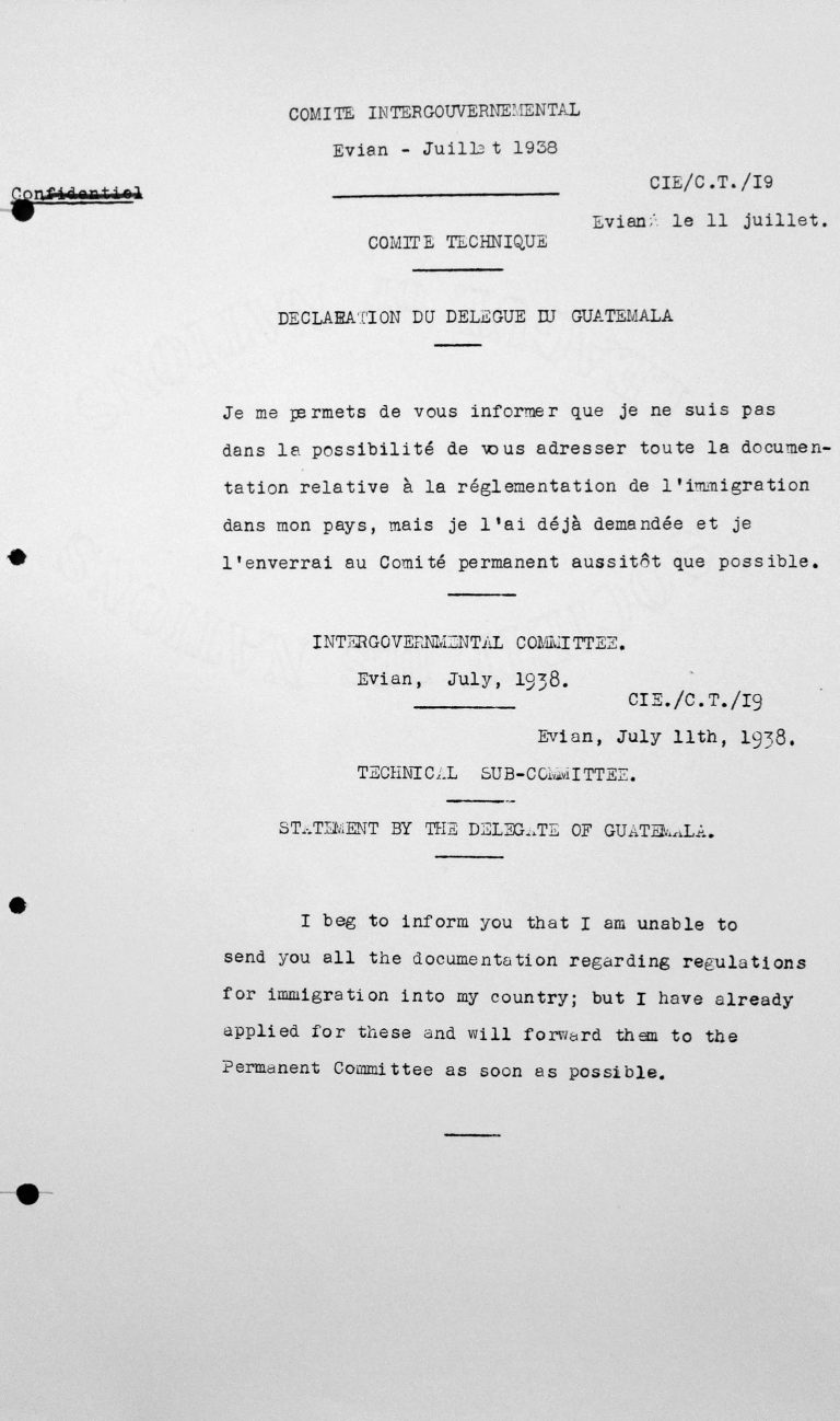 Erklärung des Delegierten Guatemalas für das Technische Unterkomitee, 11. Juli 1938 Franklin D. Roosevelt Library, Hyde Park, NY